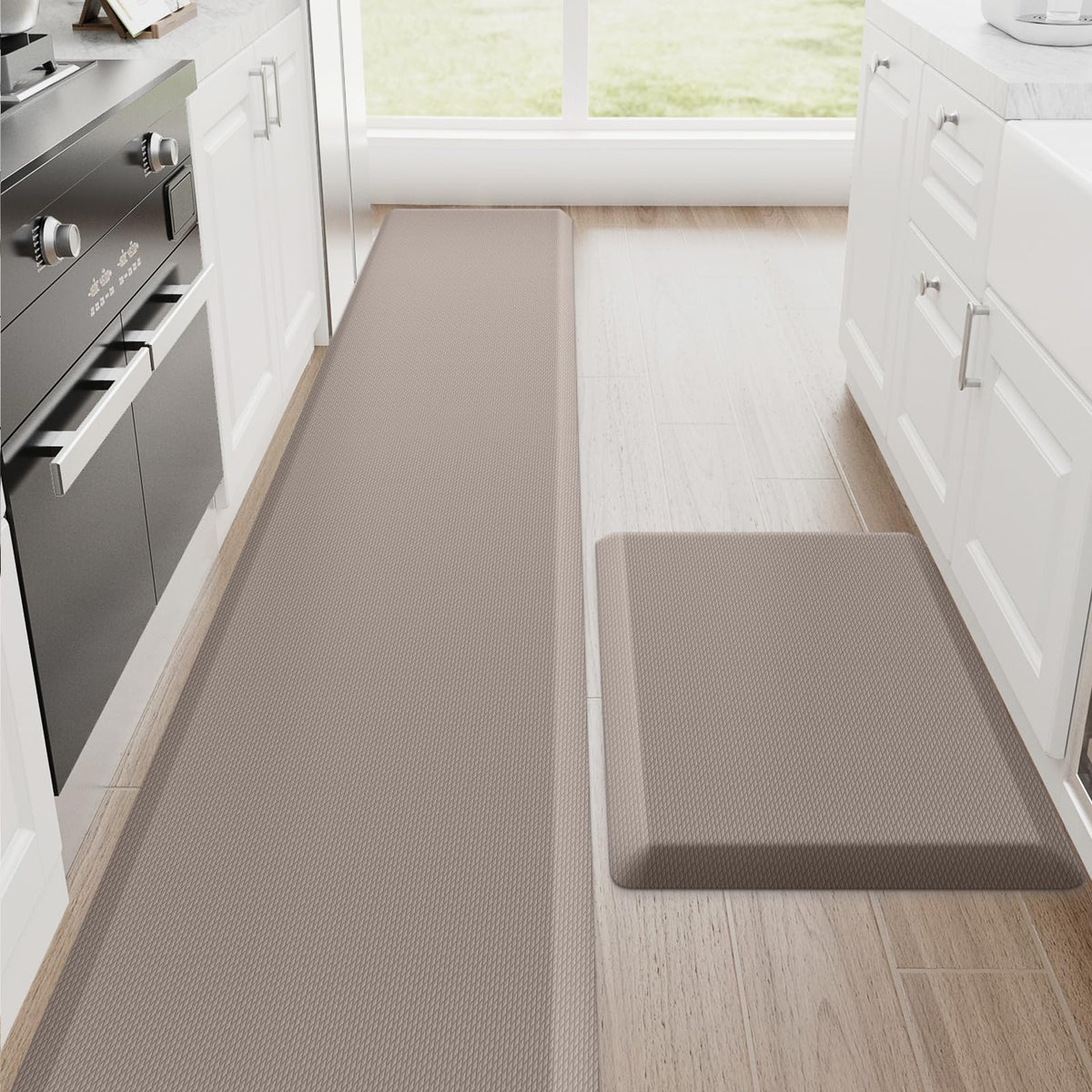 StepRite Kitchen Mats for Floor, 2-Piece Anti-Fatigue Kitchen Rugs, Black