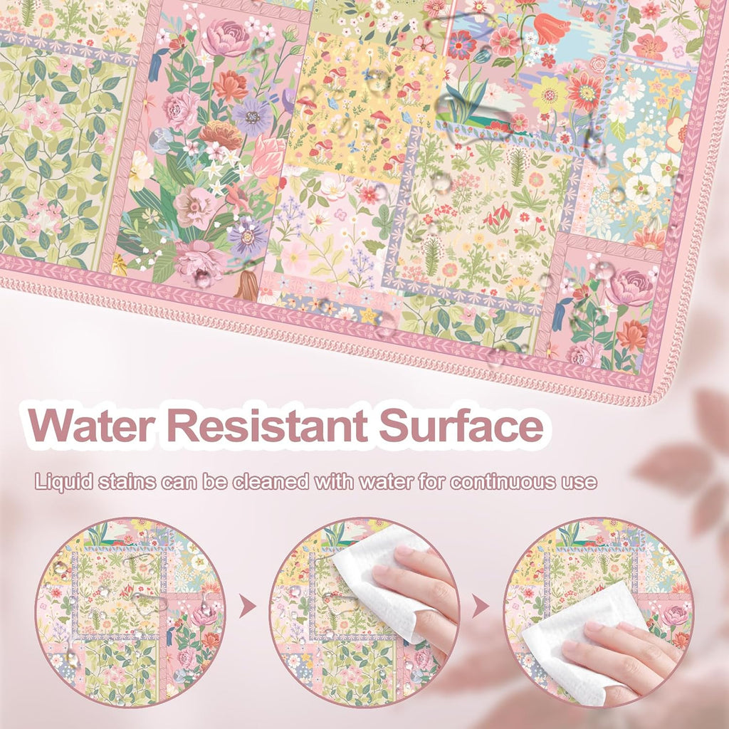 iCasso Desk Mat,Mouse Pad for Office Desk,35.4x15.7in,Pink Flowers