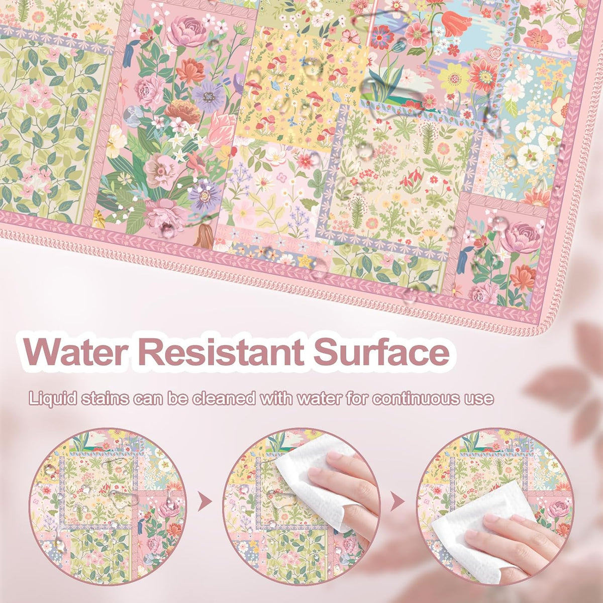 iCasso Desk Mat,Mouse Pad for Office Desk,35.4x15.7in,Pink Flowers
