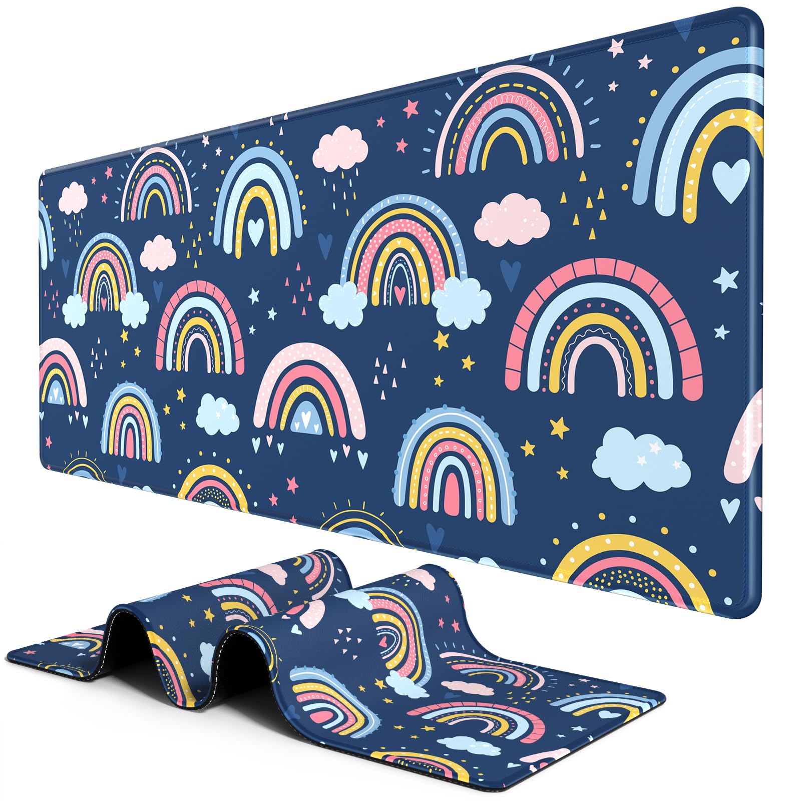 BOSOBO Extended Gaming Desk Mat, XXL Full Cover 31.5 x 11.8 Inches, Black Leopard Print