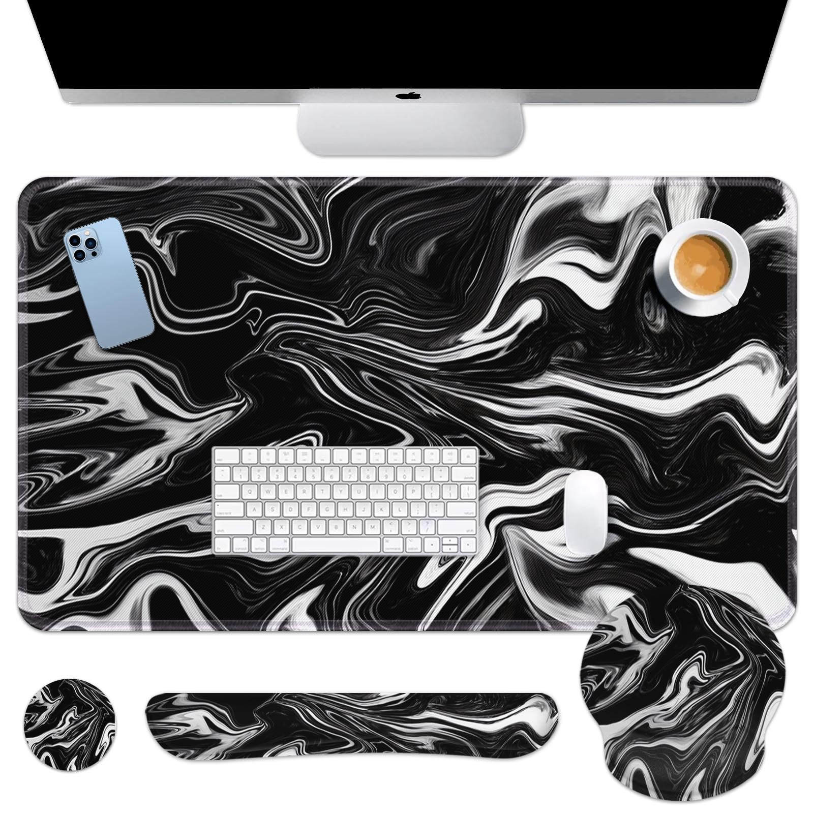 Britimes Keyboard Mouse Pad Set, 4 in 1 Desk Mat Set, Pink Rose Gold