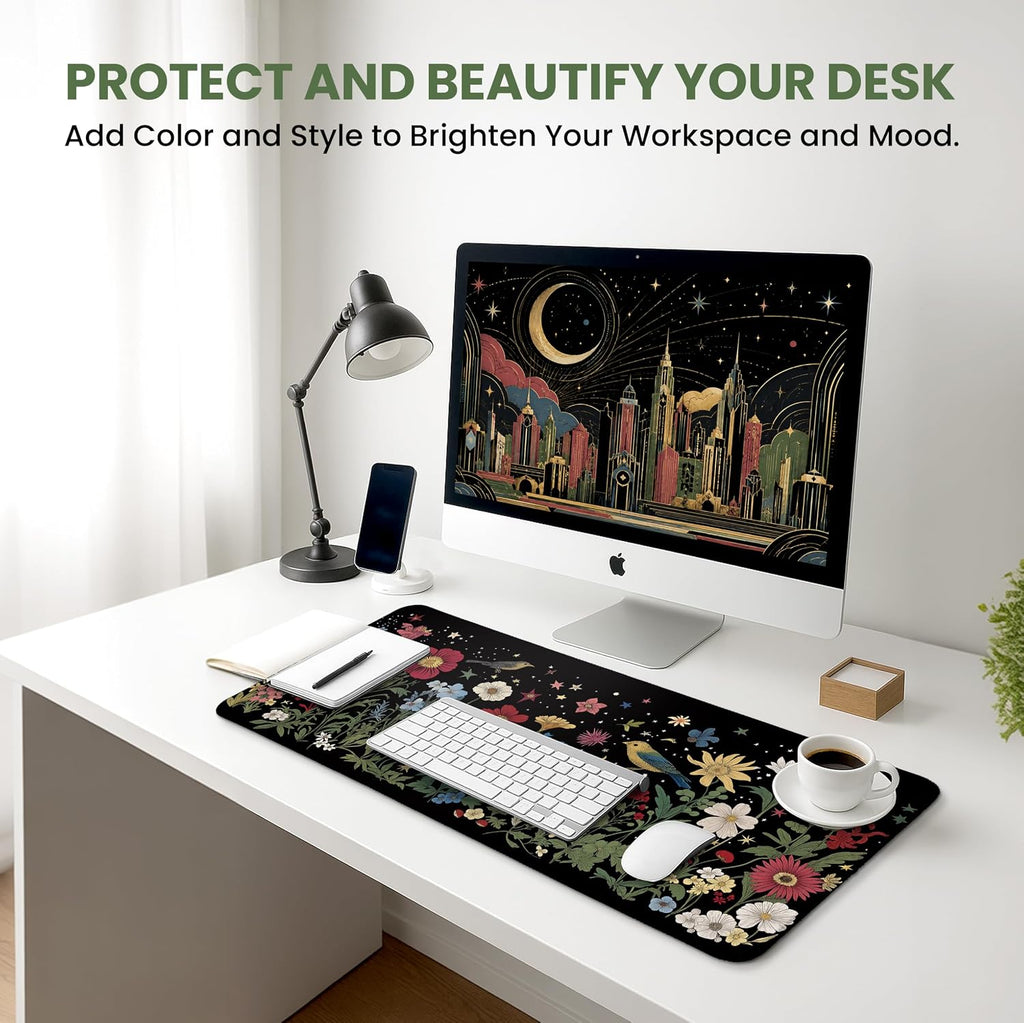 Aesthetic Desk Mat, Cute Enchanted Garden Desk Pad Protector for Work & Decor, 31.5" x 11.8", Pretty Non-Slip Extended Mouse Pad for Office or Home