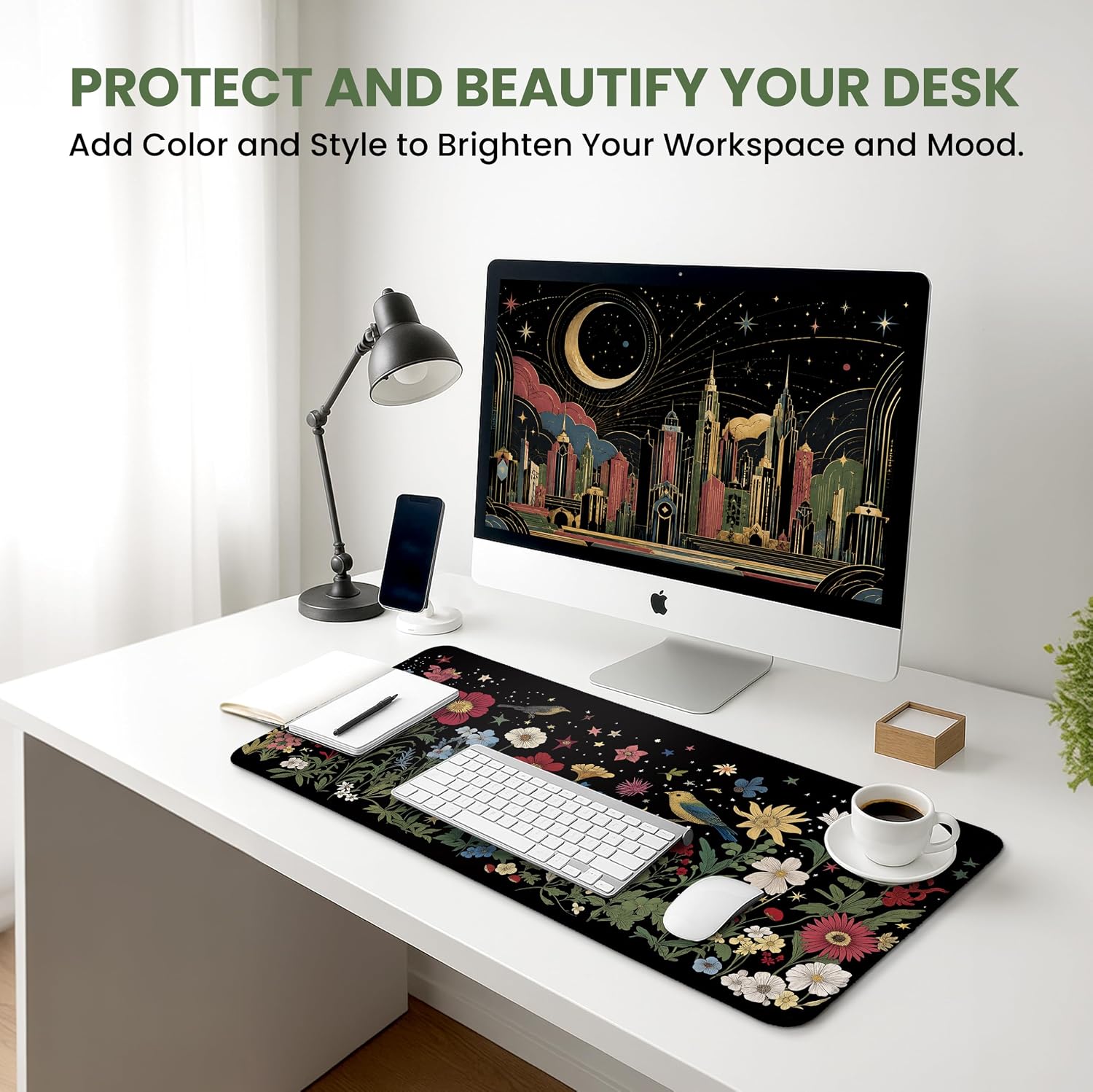 Aesthetic Desk Mat, Cute Enchanted Garden Desk Pad Protector for Work & Decor, 31.5" x 11.8", Pretty Non-Slip Extended Mouse Pad for Office or Home