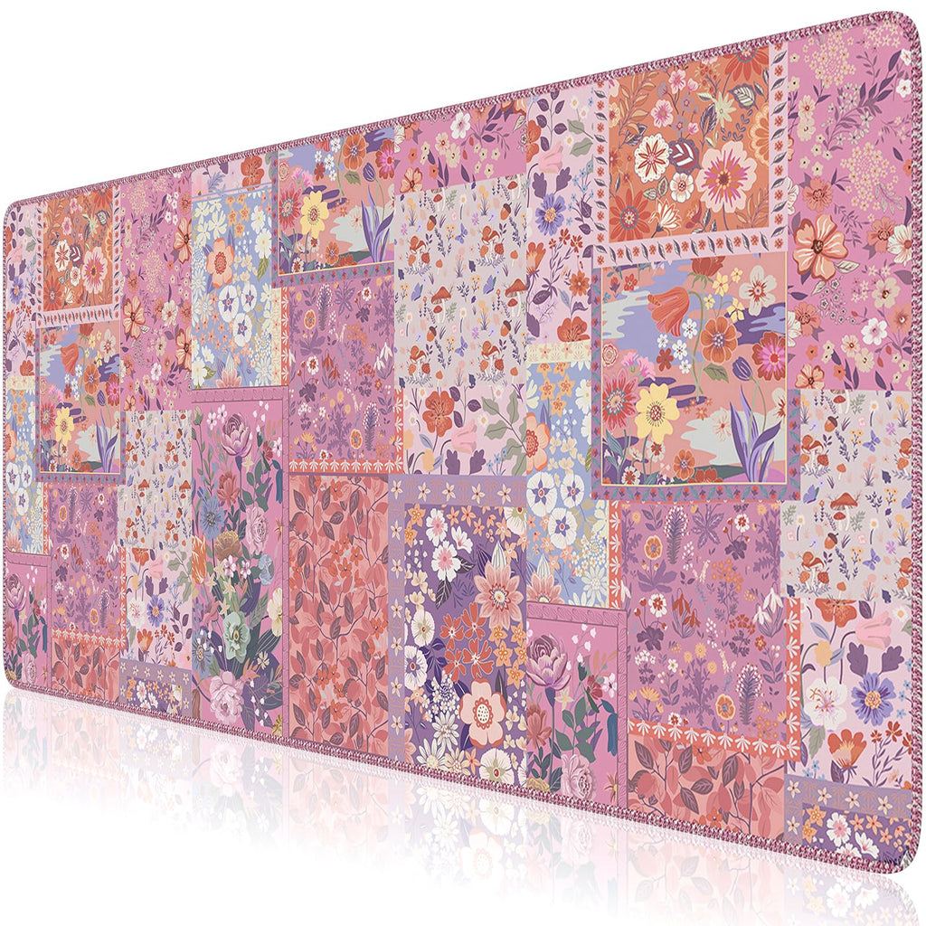 iCasso Desk Mat,Mouse Pad for Office Desk,35.4x15.7in,Pink Flowers