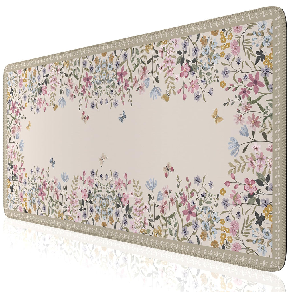 iCasso Desk Mat,Mouse Pad for Office Desk,35.4x15.7in,Pink Flowers