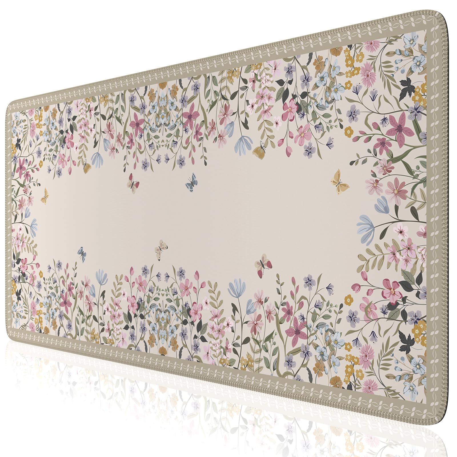 iCasso Desk Mat,Mouse Pad for Office Desk,35.4x15.7in,Pink Flowers