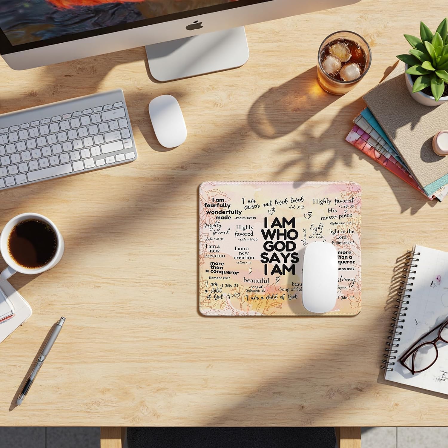 Inspirational Christian God Says I Am Mouse Pad, Minimalist Boho Floral Bible Verse Affirmation Mouse Pads Mousepad for Home Office Dorm Computers Laptop Supplies Desk Accessories, 9.5x7.9 Inch