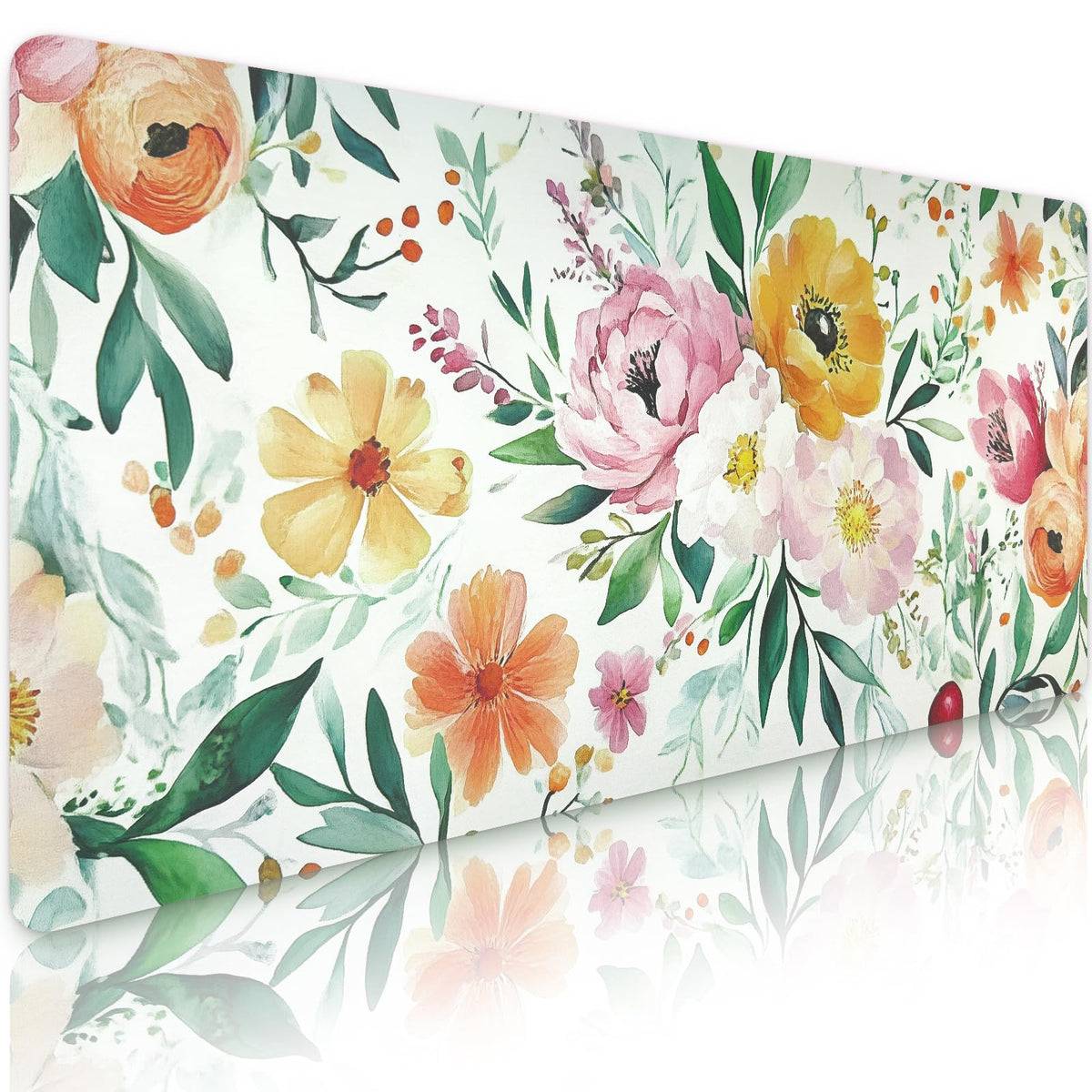 Bloss Pink Floral Desk Mat Cute, Leather Desk Pad, 31.5 x 15.7 Inch