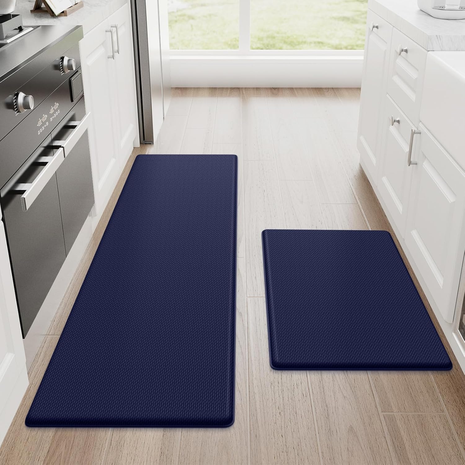 StepRite Kitchen Mats for Floor, 2-Piece Anti-Fatigue Kitchen Rugs, Black