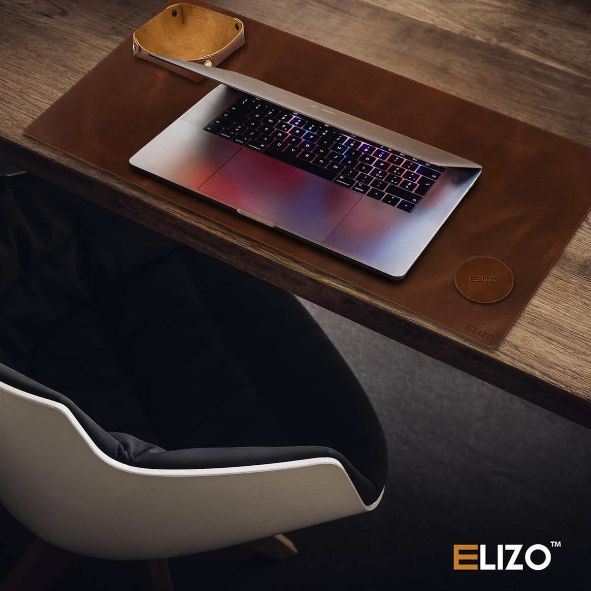 Elizo Real Leather Desk Mat Set (32x16) Large Desk Cover Desk Blotter Protector Computer Gaming Mouse Pad Table Laptop Office Desktop Accessories