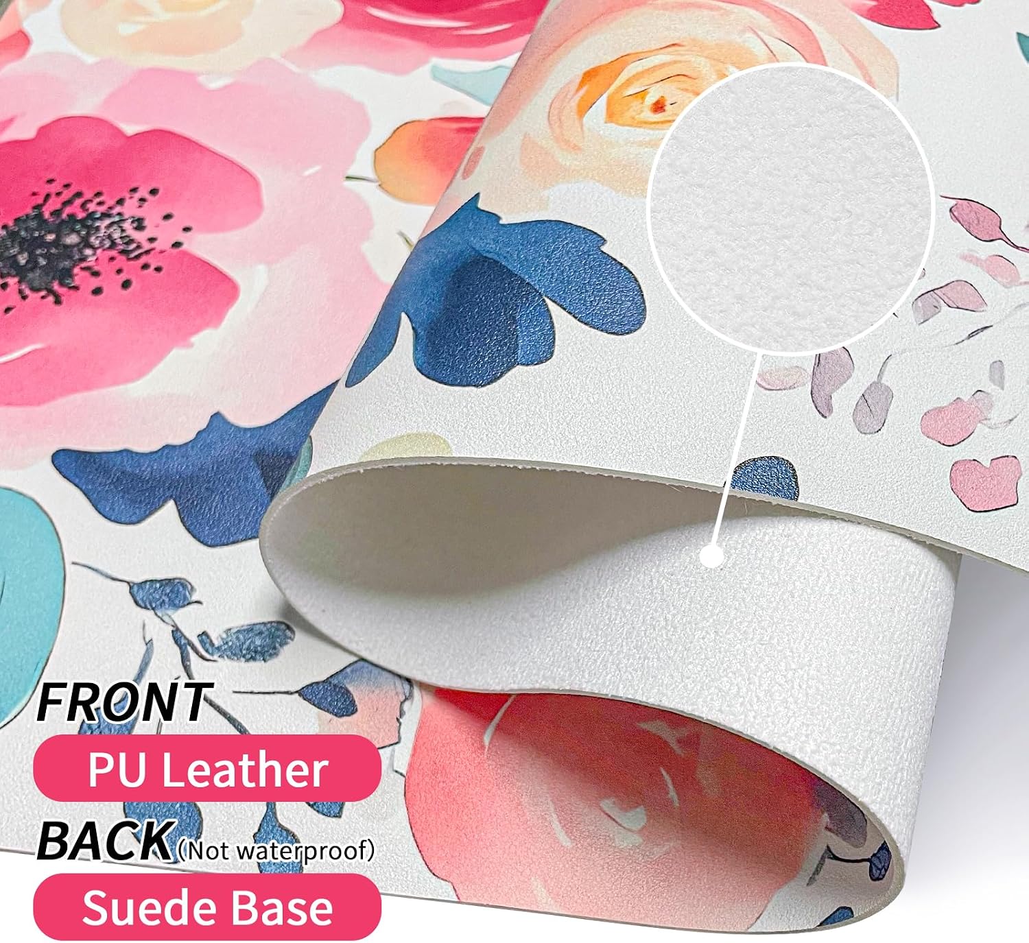 Bloss Pink Floral Desk Mat Cute, Leather Desk Pad, 31.5 x 15.7 Inch