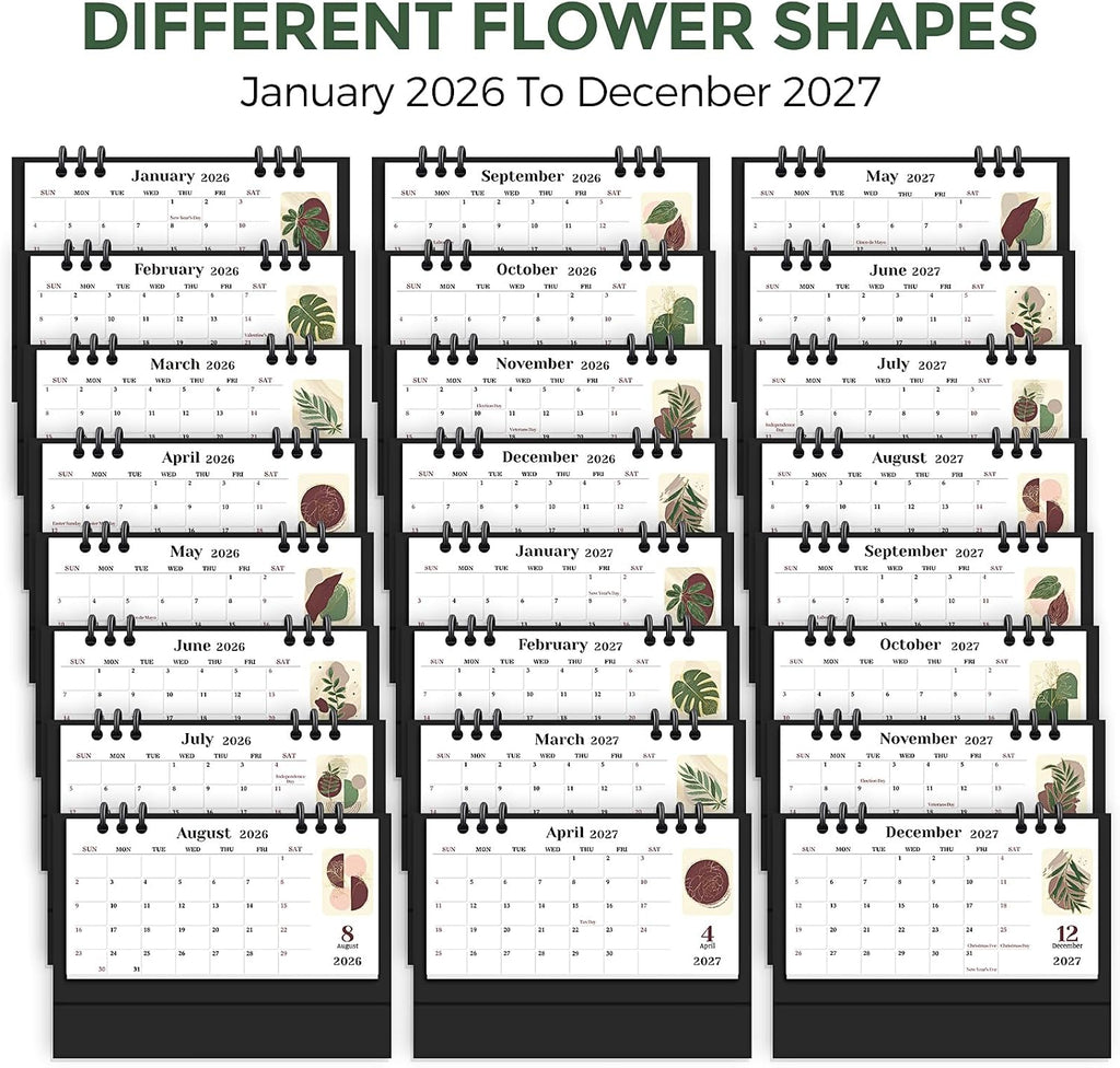 KONVINIT Small Desk Calendar 2026-2027, 6.3" x 3.1", 2026 Desk Calendar - Runs From January 2026 Until December 2027, 24 Months Mini Desktop Calendar for School, Home and Office Supplies