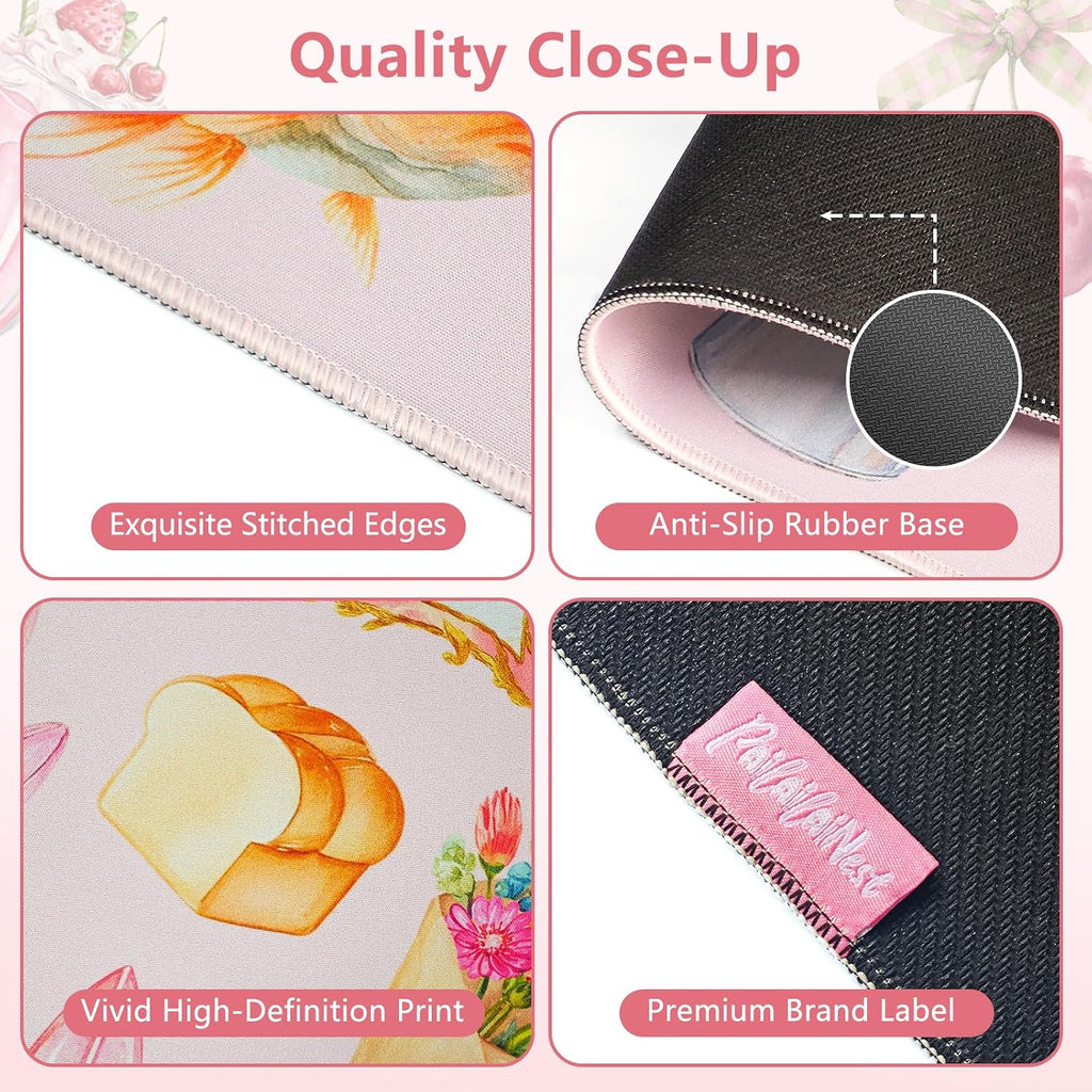 Pink Floral Mouse Pad Large 35.4×15.7 Aesthetic Cute Desk Mat