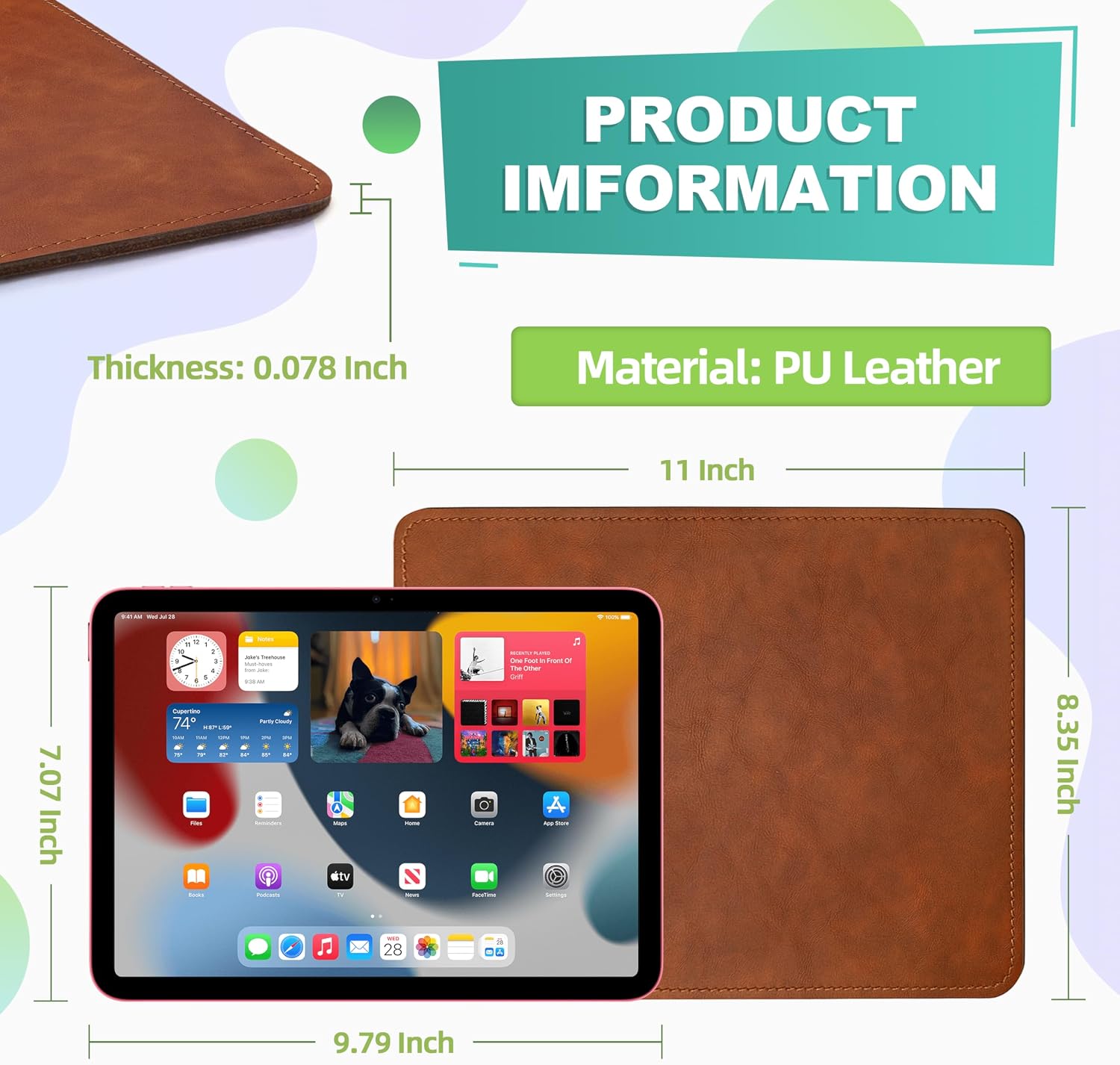Mouse Pad, PU Mouse Pad，Leather Mouse Pad with Stitched Edge Micro-Fiber Base with Non-Slip Waterproof，Mouse Pad for Computers，Laptop, 8x11Inch (Caramel Brown)
