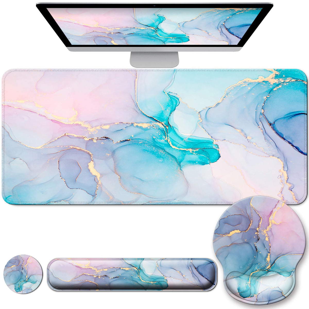Desk Mat Set Keyboard and Mouse Pad with Wrist Rest Support