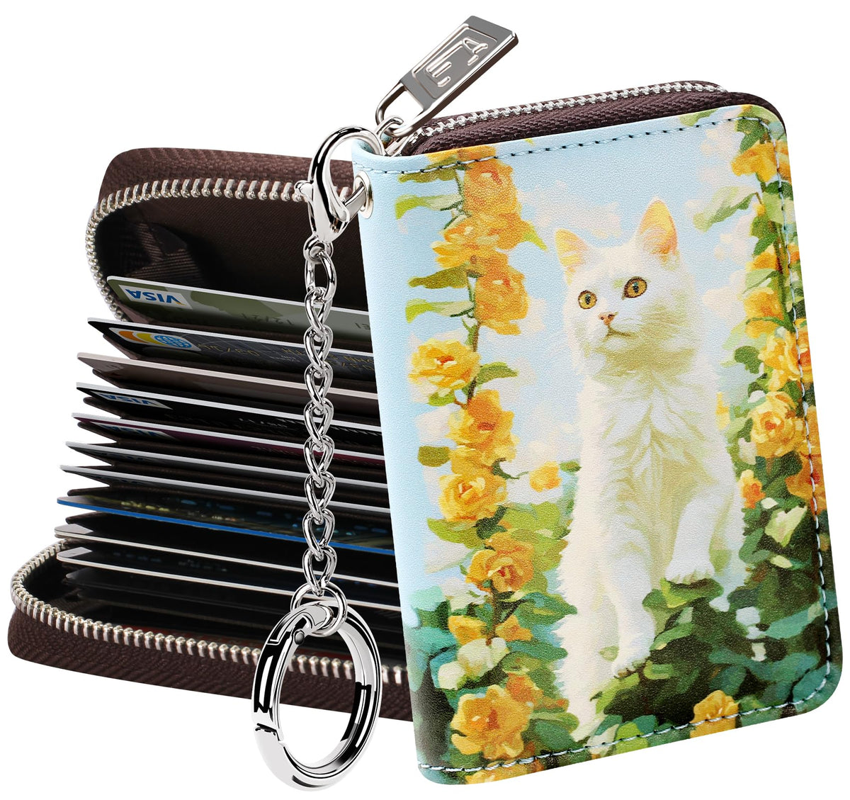 FurArt Zipper Wallet Women RFID Credit Card Holder keychain Wallet