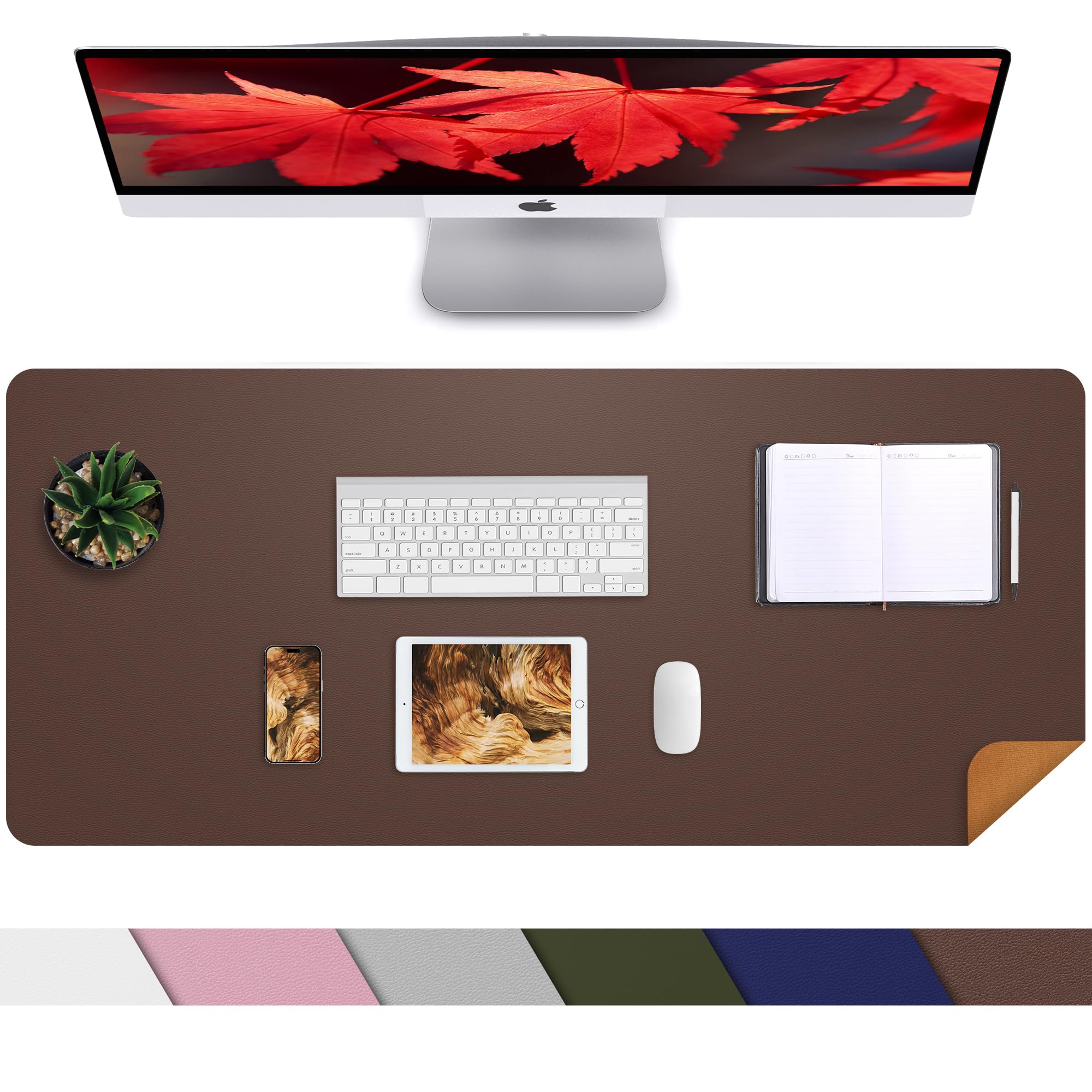 AFIING Desk Mat 35.4" x 17", Cork & PU Leather Desk Pad, Black