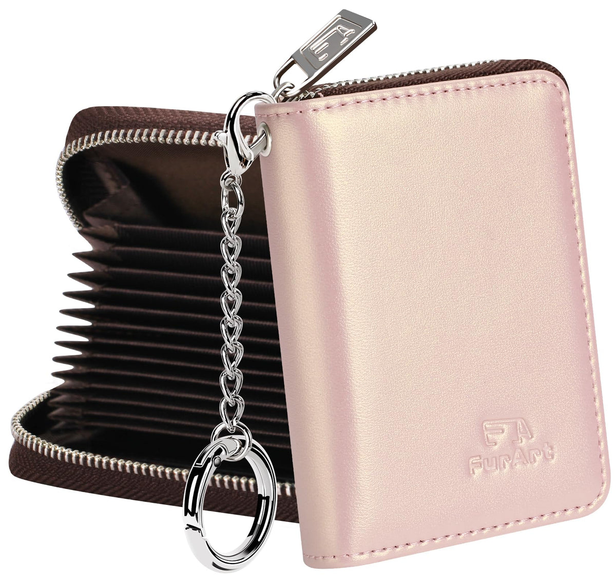FurArt Zipper Wallet Women RFID Credit Card Holder keychain Wallet