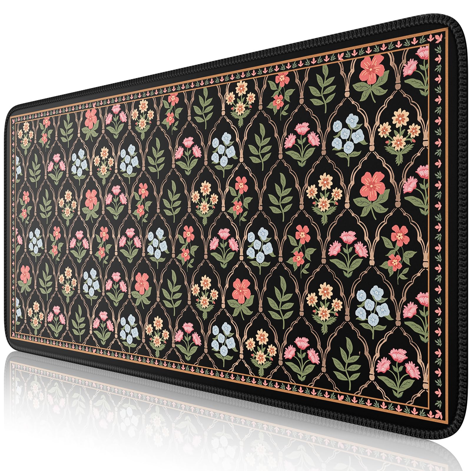 iCasso Desk Mat,Mouse Pad for Office Desk,35.4x15.7in,Pink Flowers
