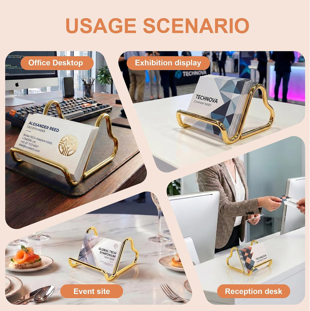 Business Card Holder Desk,Cute Metal Business Cards Holder, Heart Shaped Business Card Display Stand for Men & Women, Small Smartphone Stand & Photo Holder for Office Vendor Booth (Gold)