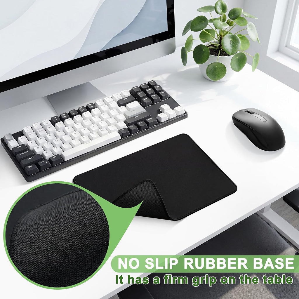 3 Pack Mouse Pad, Stitched Edges and Non-Slip Rubber Base, Black