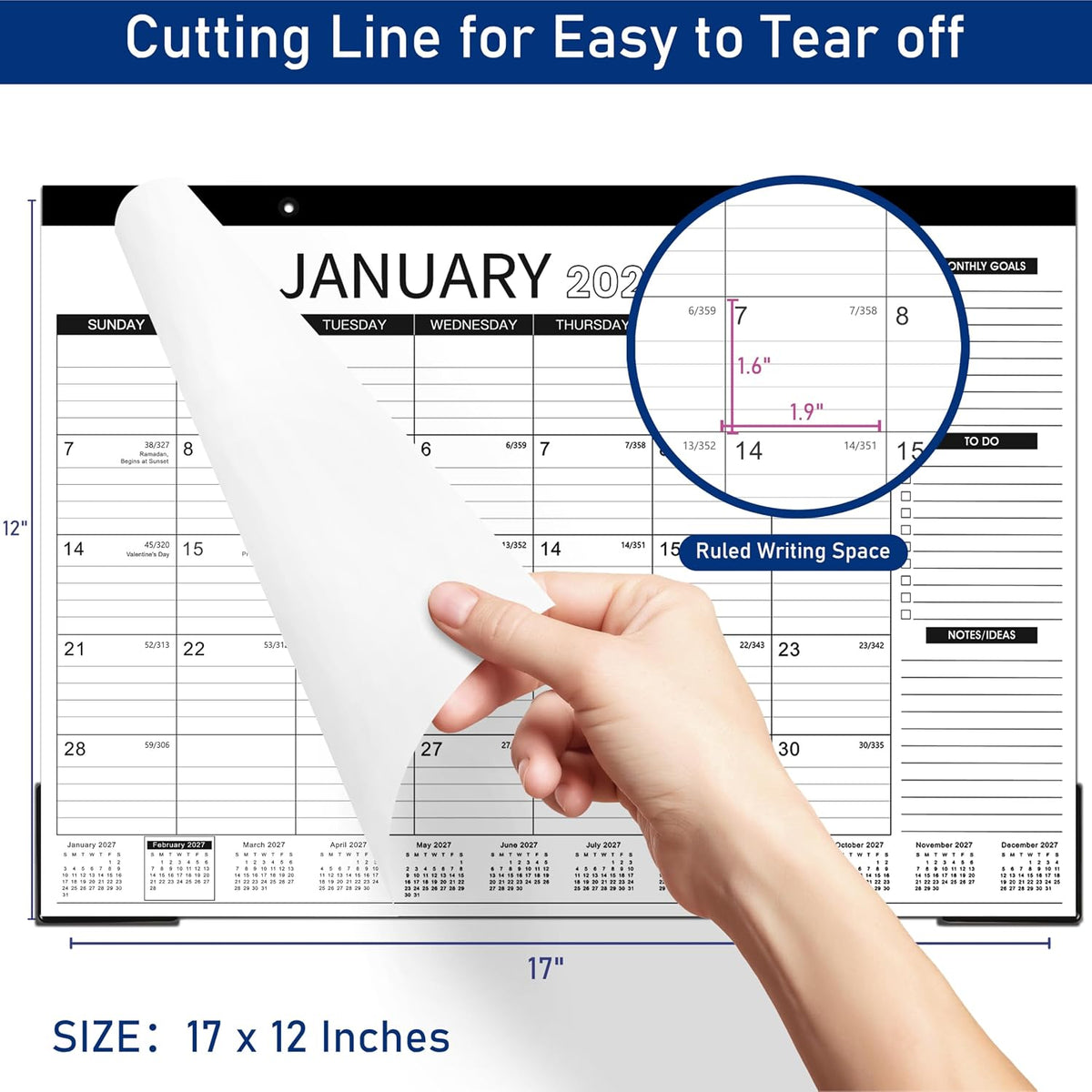 2027 Desk Calendar - Desk Calendar 2027, 18 Monthly 17" x 12"