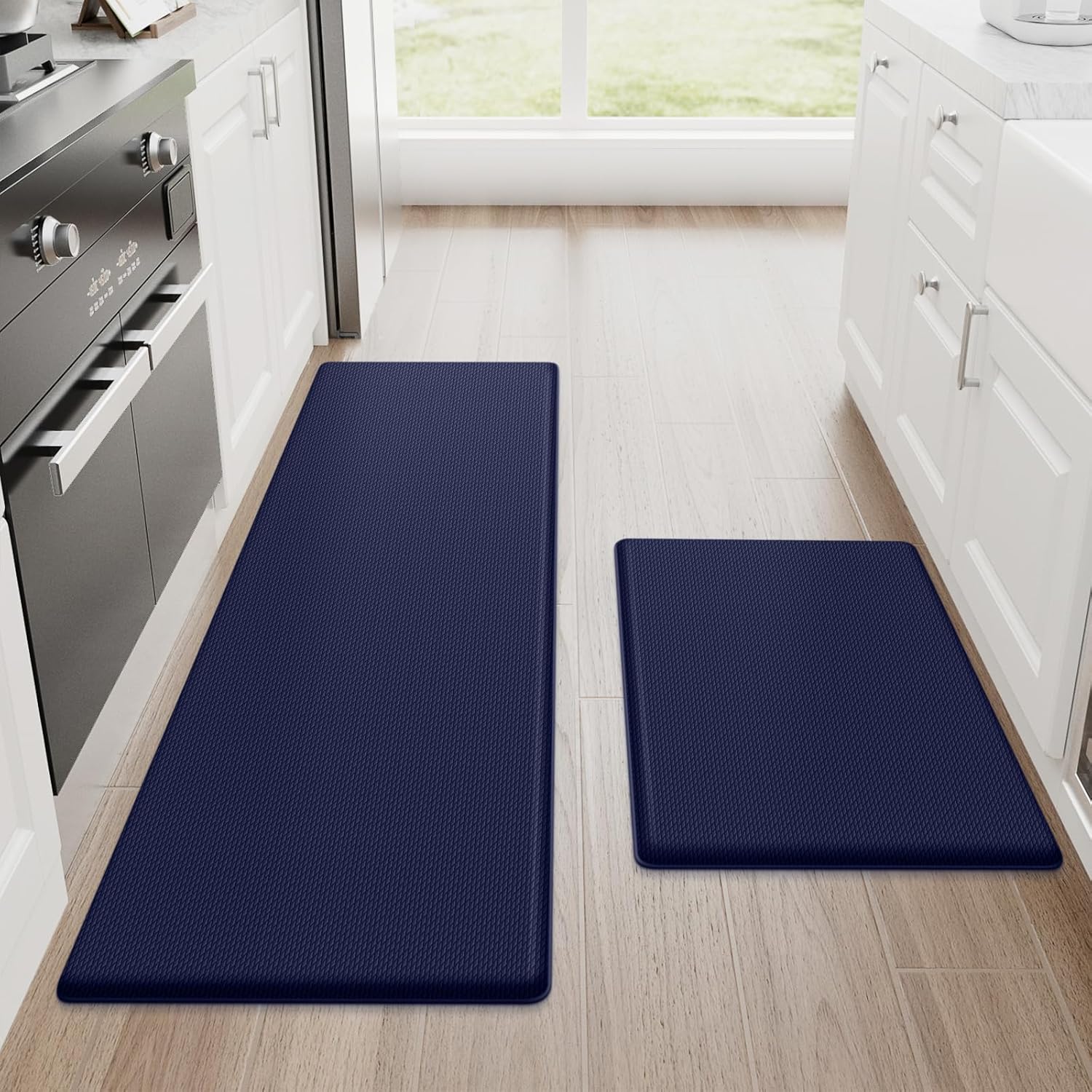 StepRite Kitchen Mats for Floor, 2-Piece Anti-Fatigue Kitchen Rugs, Black