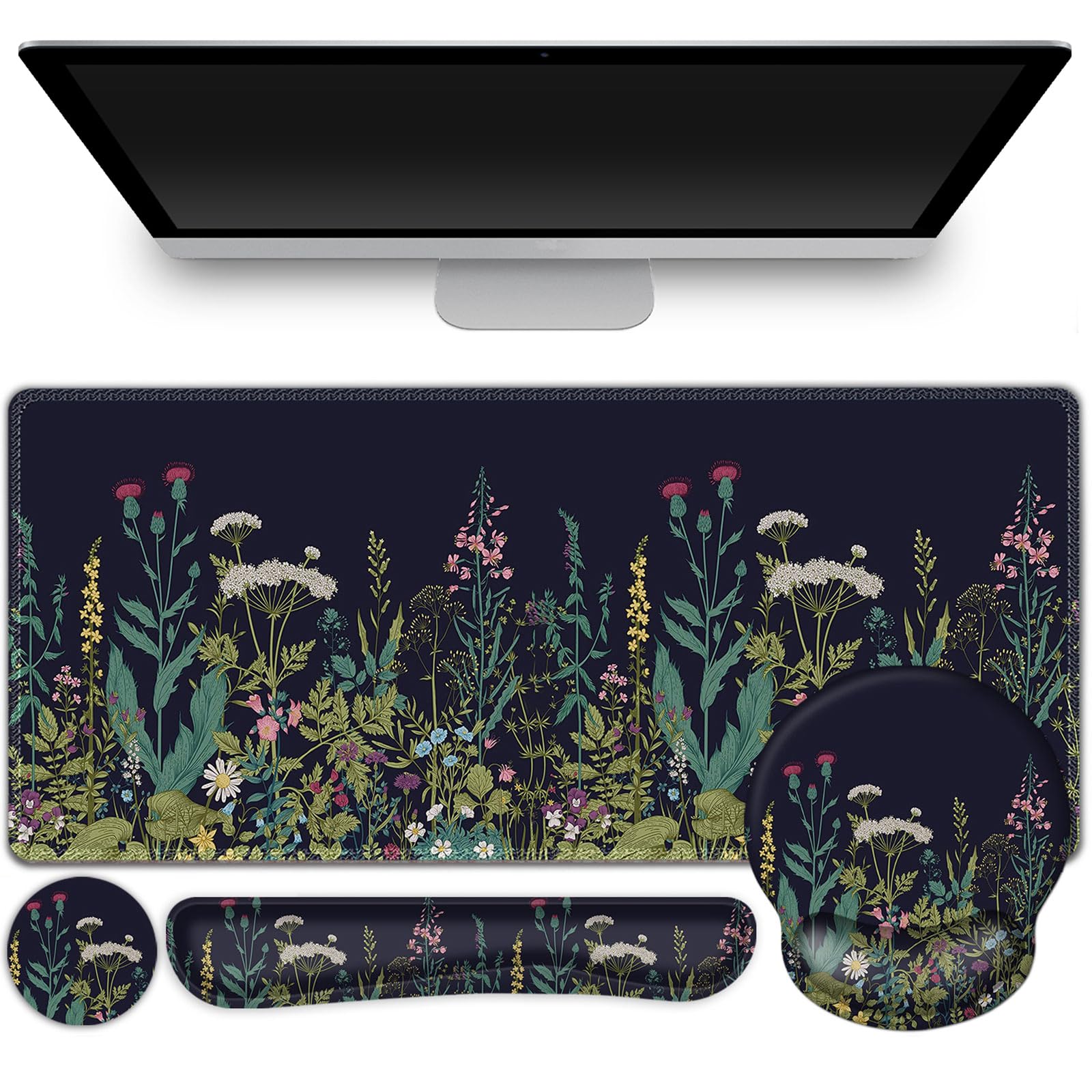 Gaming Mouse Pad Large Desk Mat, Cute Purple Marble Rose Desk Pad Protector