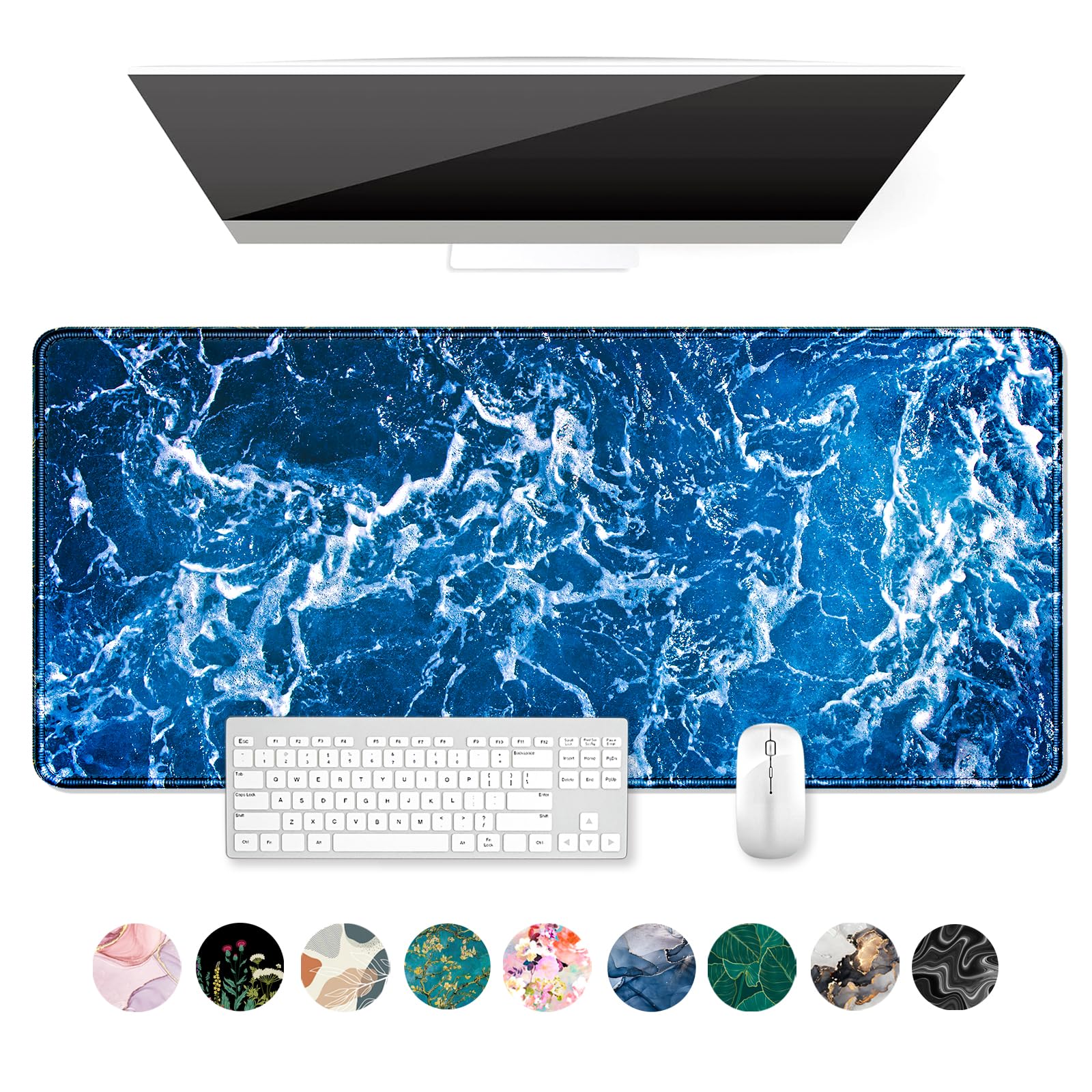 Auhoahsil Desk Mat, Ultra Large Mouse Pad, XXL Gaming Mousepad, Green Tropical Leaves Deskpad, Big Extended Full Size Mouse Pad, Desktop Desk Matt for Keyboard, Laptop & Computer, 35.5 x 15.7 in