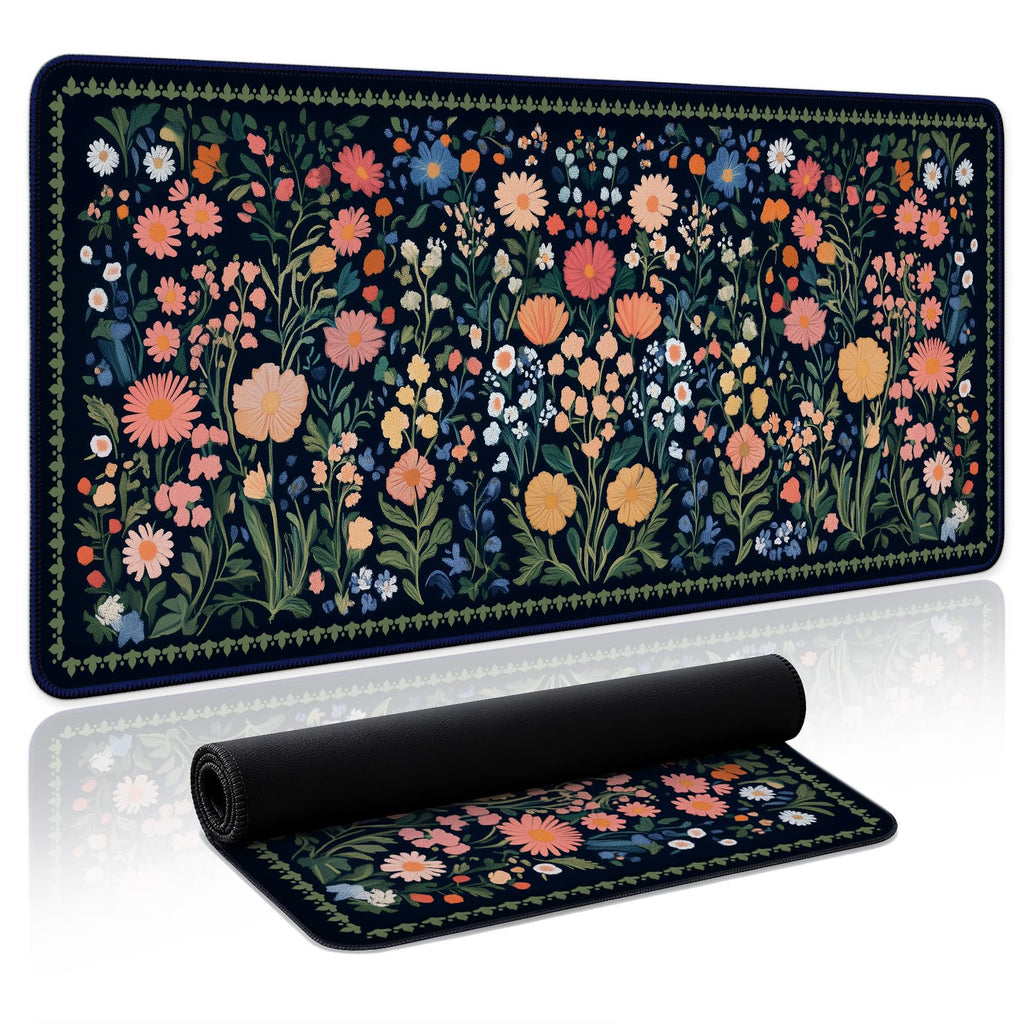Aesthetic Desk Mat, Cute Enchanted Garden Desk Pad Protector for Work & Decor, 31.5" x 11.8", Pretty Non-Slip Extended Mouse Pad for Office or Home