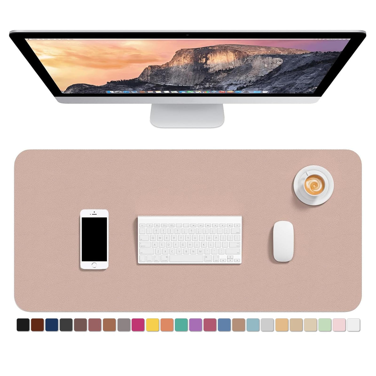Hsurbtra Desk Pad, 30" x 14" PU Leather Desk Mat, XL Extended Mouse Pad, Waterproof Desktop Blotter Protector, Non-Slip Ultra Thin Large Laptop Keyboard Writing Mat for Office Home, Pink