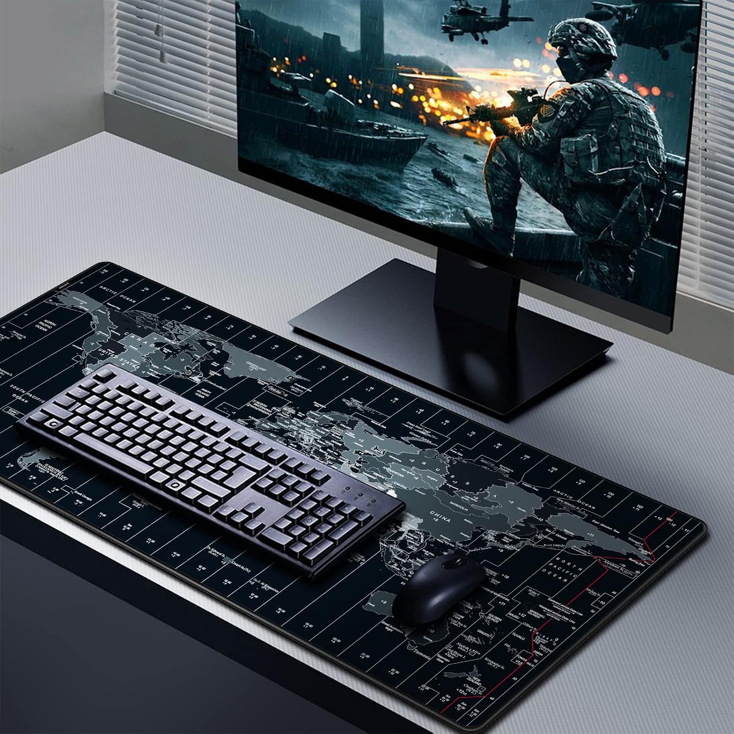 JIALONG Large Gaming Mouse Pad Extended Desk Mat XXL Mousepad with Non-Slip Keyboard Pad for Office Laptop, Computer and PC - 35.4 x 15.7 inches World Map
