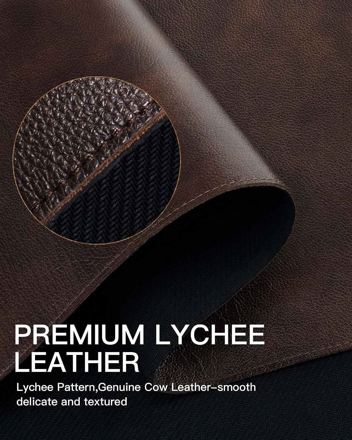 YSAGi Genuine Leather Desk Mat, 35.4"X17" Office Desk Pad, Thick Premium Table Pad with Stitched Line, Non-Slip Laptop Writing Pad with Rubber Base (Dark Brown, 35.4"x17")