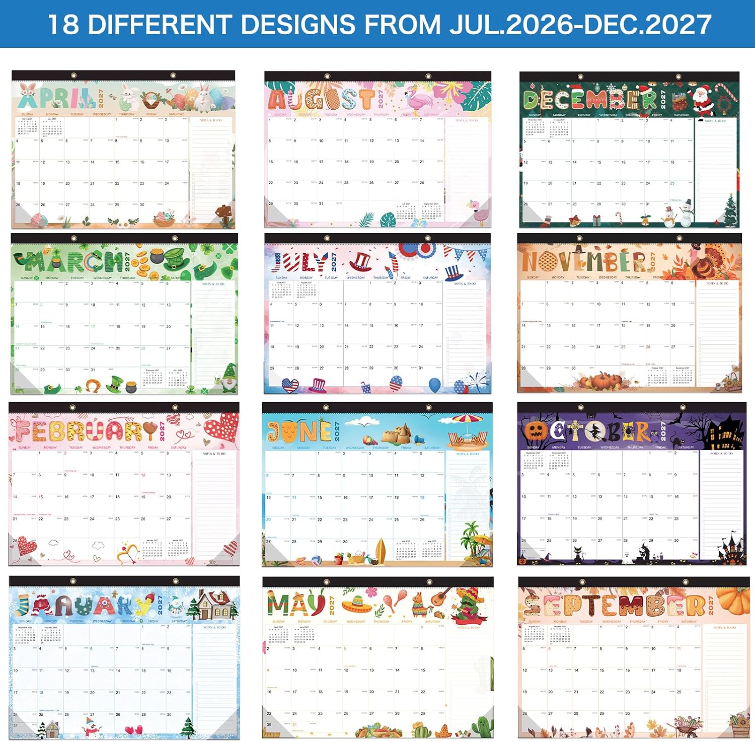 Desk Calendar 2026-2027- 18 Month Desk Calendar july 2026-2027 Dec,17" x 12", Large Monthly Desktop Calendar with Daily Blocks, Thick Paper, Corner Protectors (2 Stickers Included)
