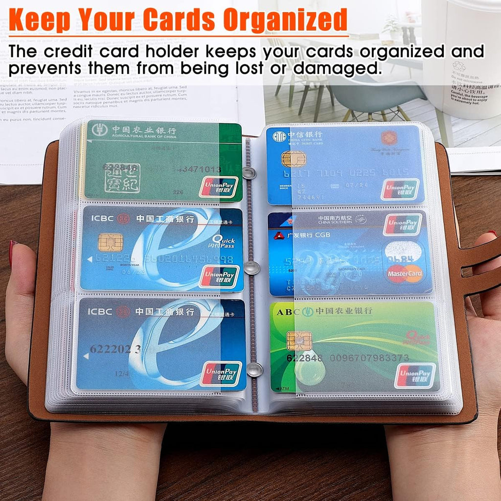 RFID Credit Card Holder Organizer, Leather Business Card Organizer with 96 Card Slots, Business Card Book to Keep Cards Neatly Organized and Prevent Jumbling, Loss, or Damage (Black)