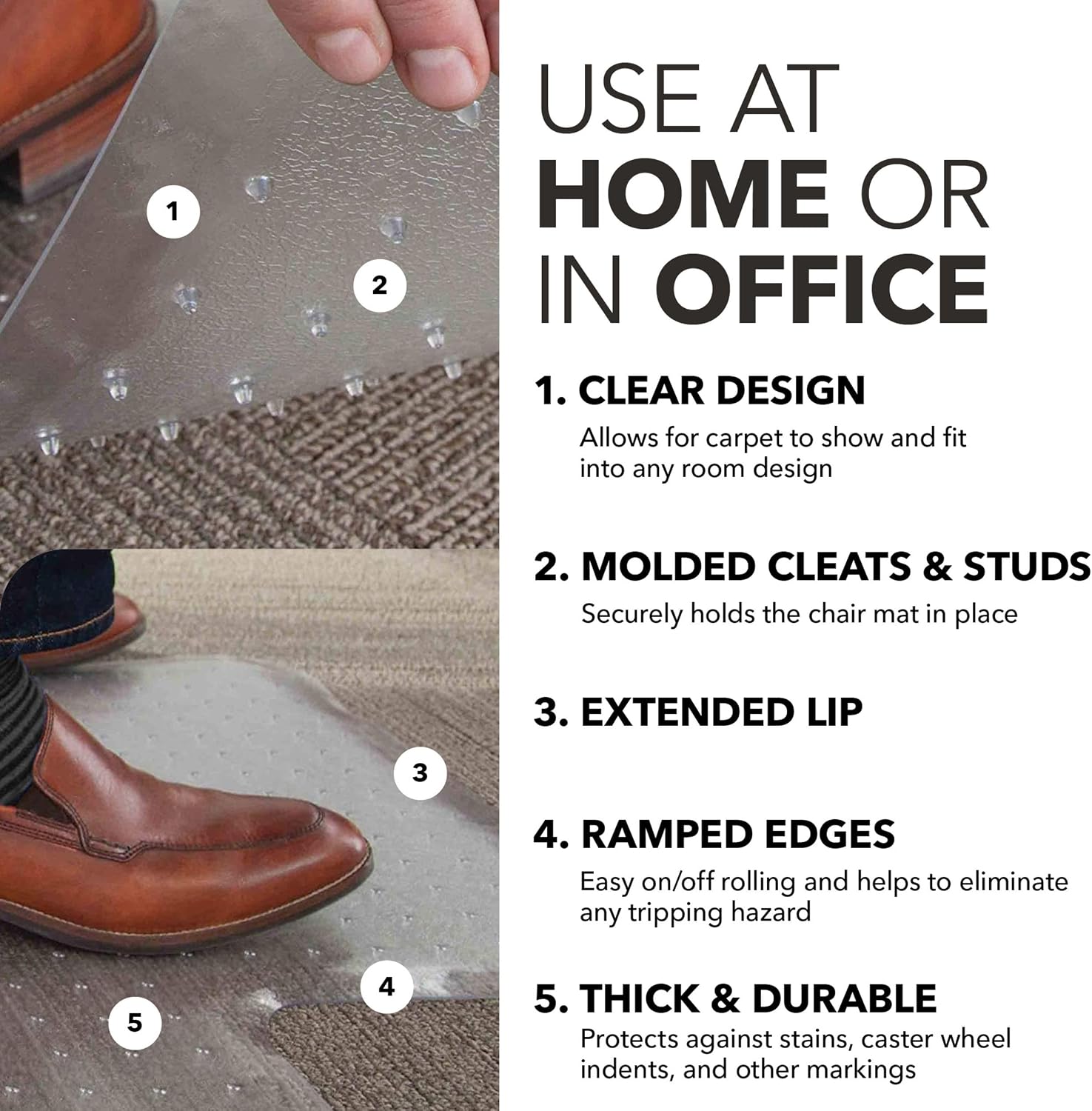 HON Office Chair Mat for Carpet, Heavy Duty, Clear Desk Mat, 36 x 48 in