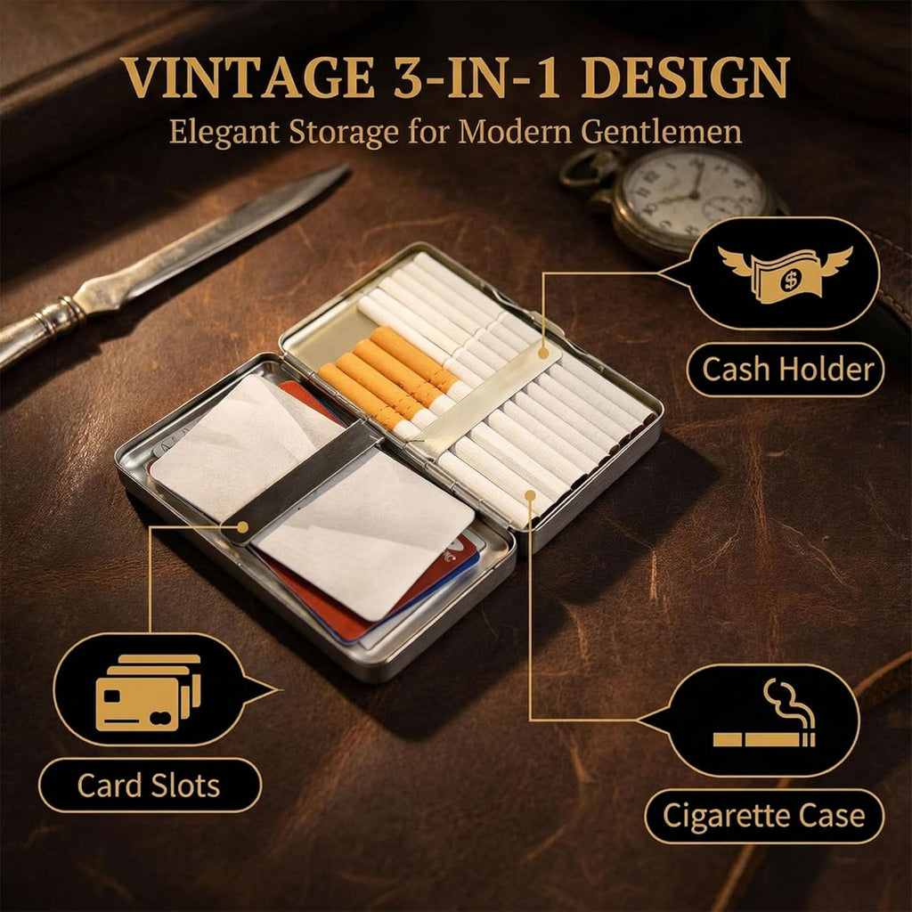 Vintage Art Deco Versatile Card & Cash Case, Slim Metal Wallet for Women Men Credit ID Business Cards (#A)