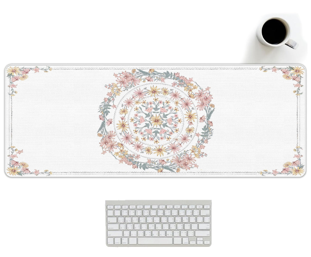 UTELKA Blue Desk Mat, Flroal Desk Matt for Desktop Mouse Pad 31.5x11.8