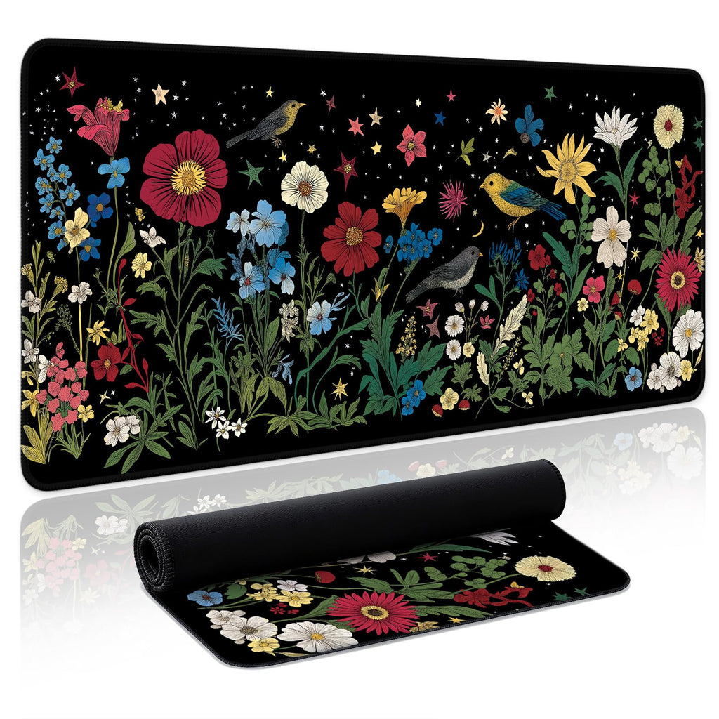 Aesthetic Desk Mat, Cute Enchanted Garden Desk Pad Protector for Work & Decor, 31.5" x 11.8", Pretty Non-Slip Extended Mouse Pad for Office or Home