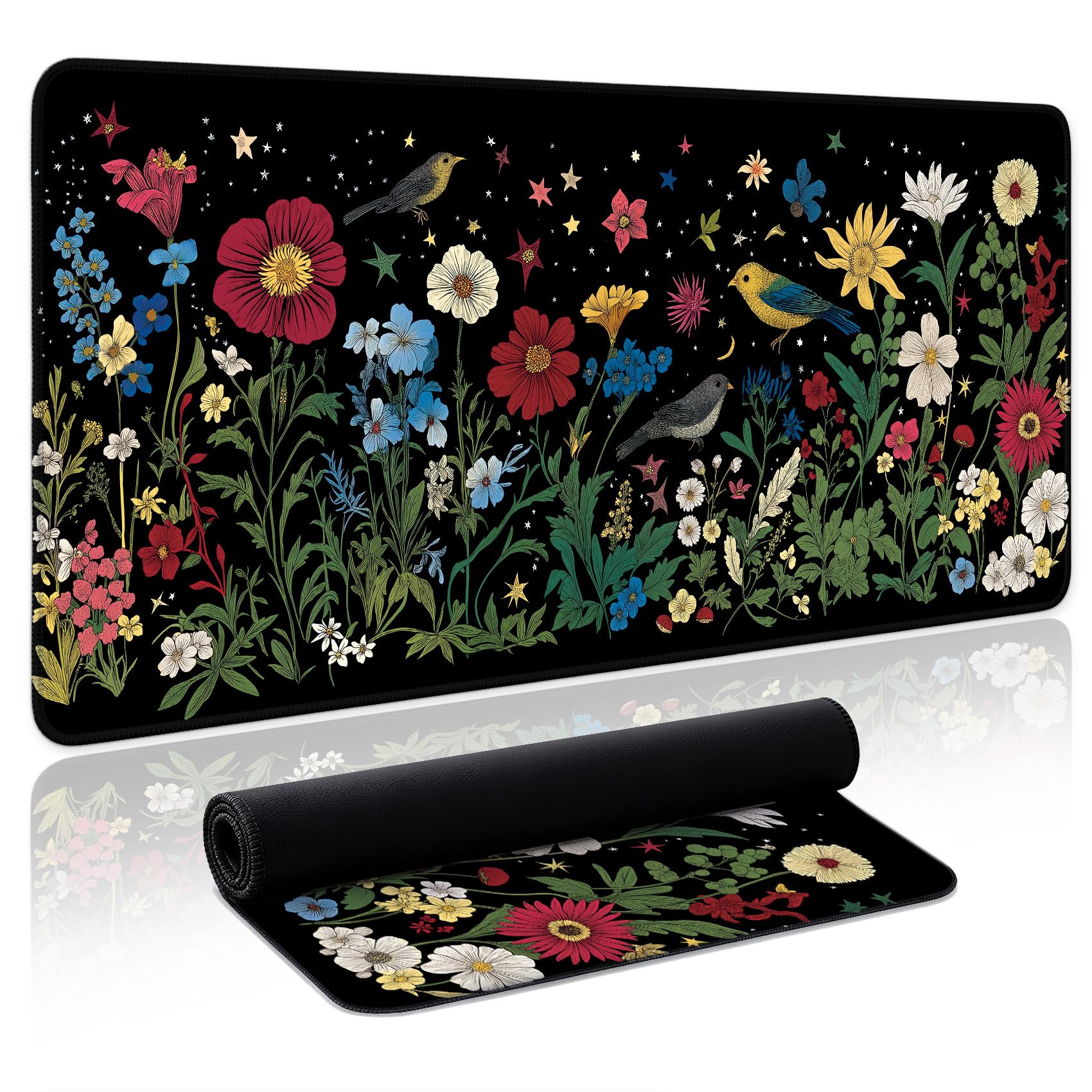 Aesthetic Desk Mat, Cute Enchanted Garden Desk Pad Protector for Work & Decor, 31.5" x 11.8", Pretty Non-Slip Extended Mouse Pad for Office or Home