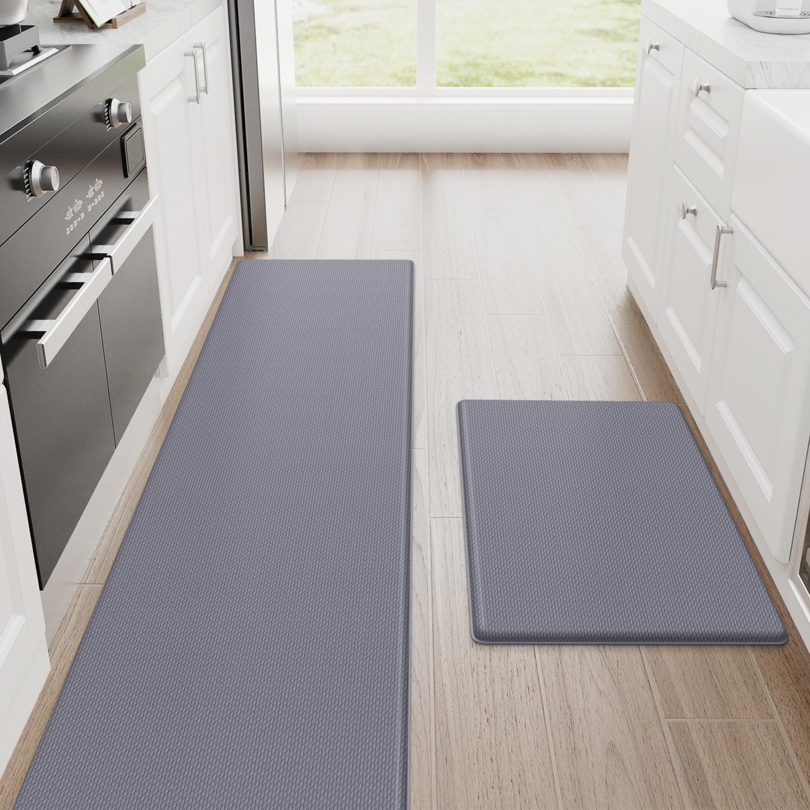 StepRite Kitchen Mats for Floor, 2-Piece Anti-Fatigue Kitchen Rugs, Black