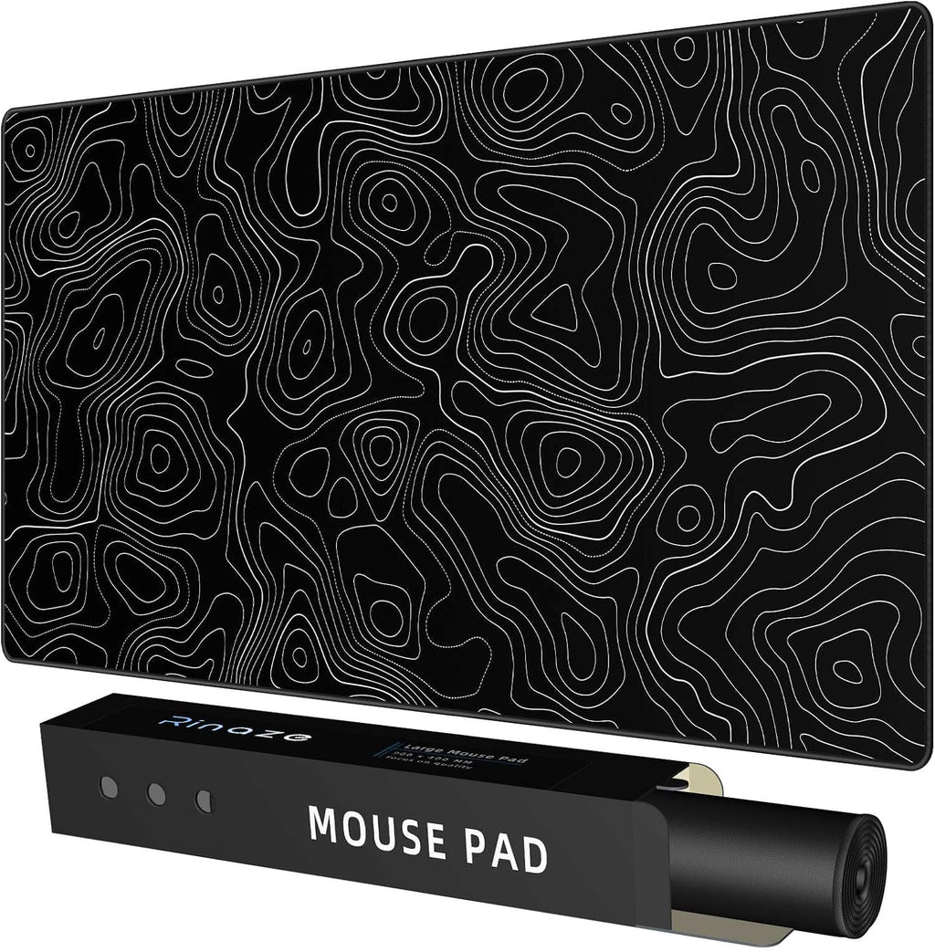 Rinaze Extra Large Gaming Mouse Pad with Black Topographic, XXL Mousepad, Big Mouse Mat Desk Pad, Non Slip Keyboard Pad for Gaming Computer Laptop PC Office Desk Accessories