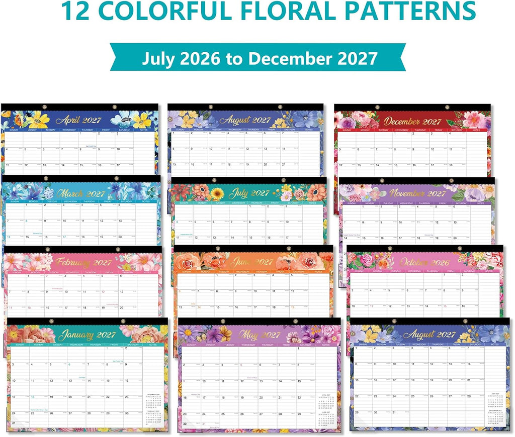 Desk Calendar 2026-2027 - 18 Month Desk Top Calendar 2026-2027, 17" x 12"