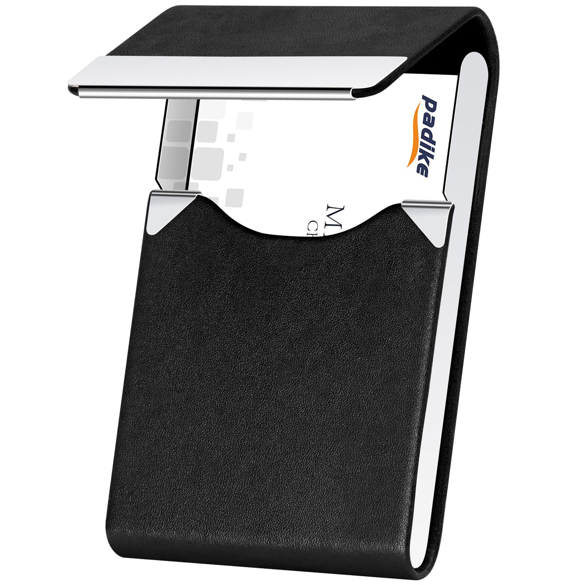 Padike PU Leather Business Card Holder for Women Slim Pocket Business Name Card Holder Stainless Steel Business Card Case with Magnetic Shut (Purple)