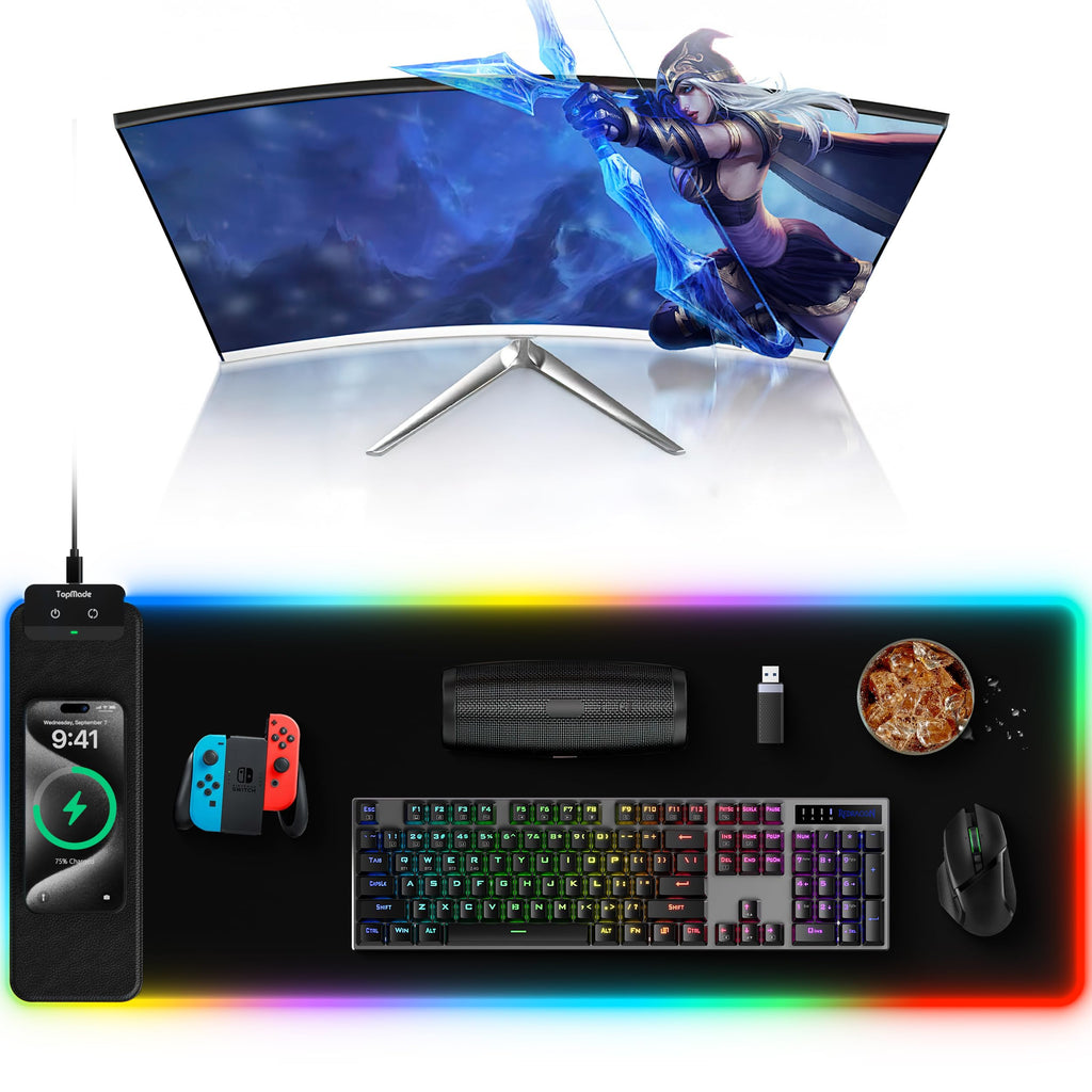 TopMade Wireless Charging Mouse Pad, 31.5"x15.75" XXL Large Desk Pad