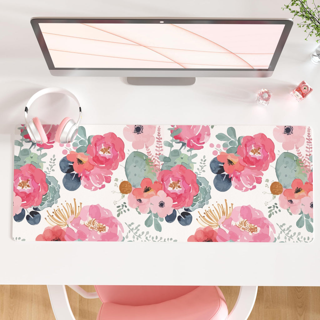 QIYI PU Leather Large Mouse Pad, Waterproof Desk Mat, 31.5" x 15.7", Peony