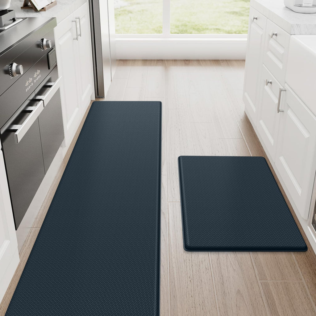 StepRite Kitchen Mats for Floor, 2-Piece Anti-Fatigue Kitchen Rugs, Black