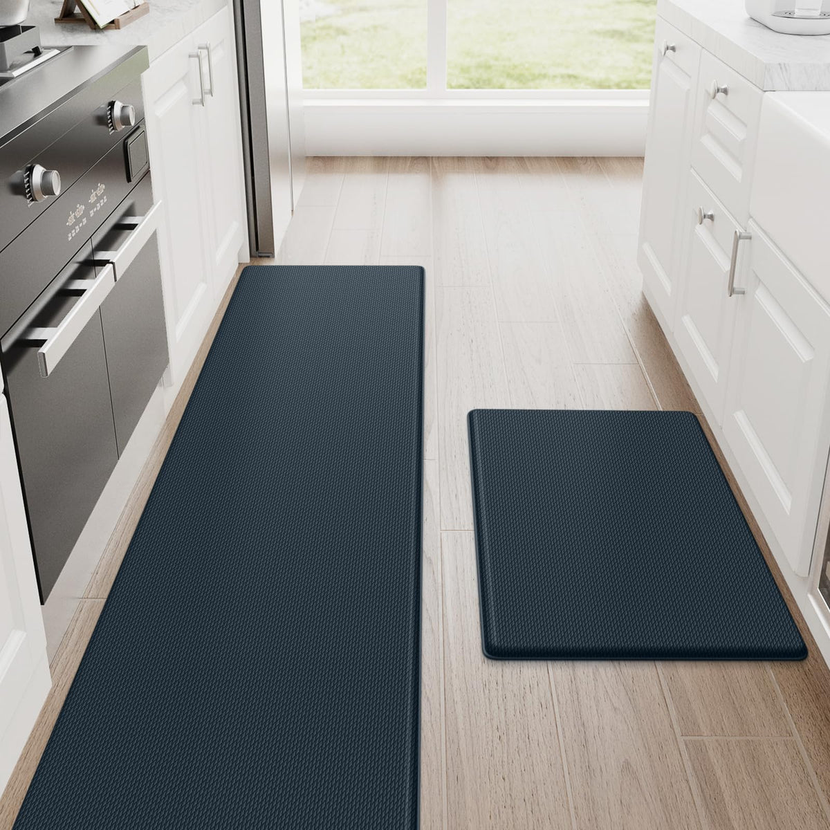 StepRite Kitchen Mats for Floor, 2-Piece Anti-Fatigue Kitchen Rugs, Black