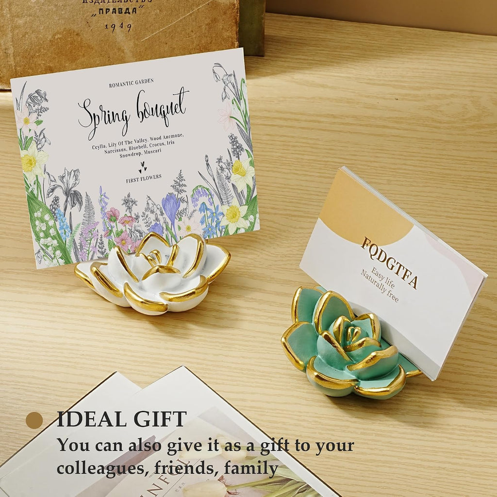 Succulent Business Card Holders for Desk, Cute Resin Business Card Display Stand Modern Vertical Name Card Holders for Office/Exhibition/Home/Restaurant, Unique Gifts for Men Women