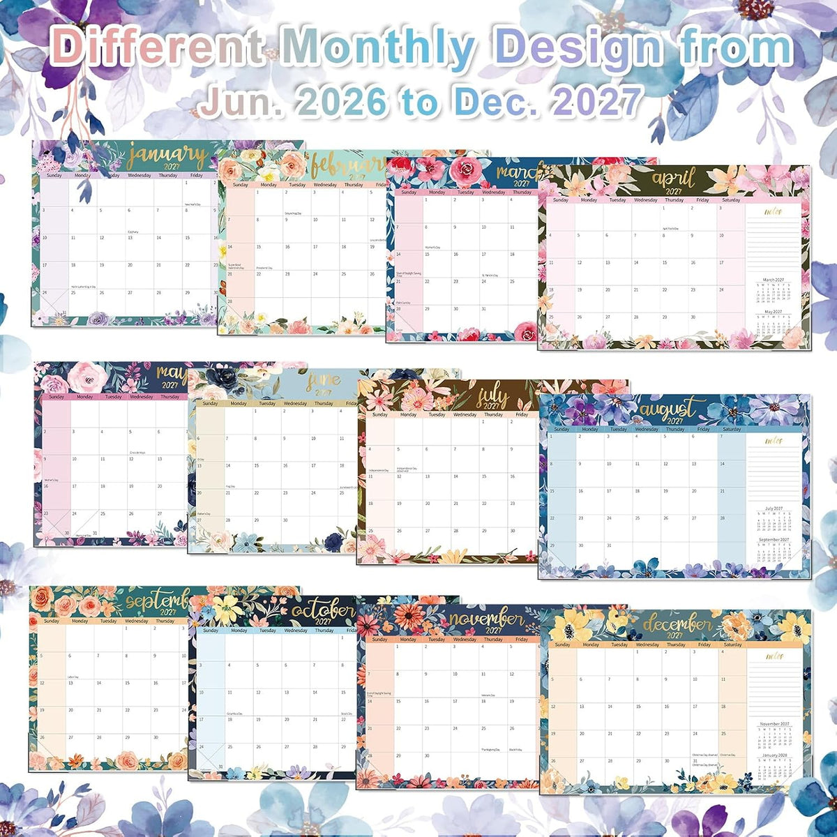 Guasslee Desk Calendar 2026-2027, 19 Month Jun 2026-Dec 2027, 17" X 11.5"